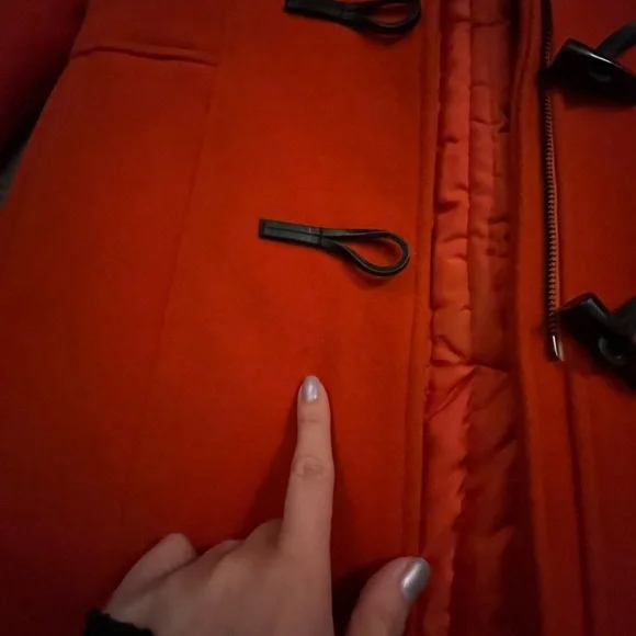 Women's Orange Toggle Coat with Faux Fur Collar - Picture 5 of 8